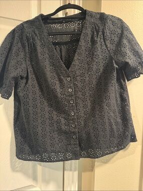 Madewell Black Eyelet Button-Front Blouse